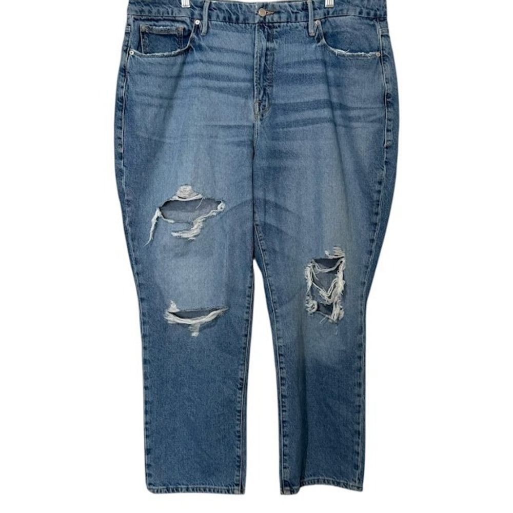 Good American Good Boy Ripped Light Wash Straight Boyfriend Jeans Womens Plus 18